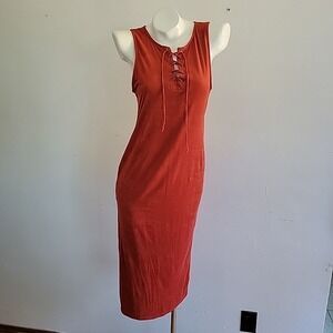 Vintage Papaya Faux Suede Midi Dress Small Rust Lace Up Woodland Fairy Retro